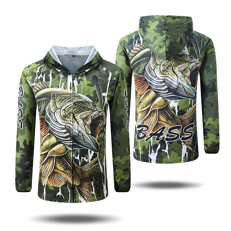 Fishing t Shirts Anti UV Sun Protection Long Sleeve mens Camouflage Fishing Jacket Set Shirt Clothing Clothes Big with fish design.
