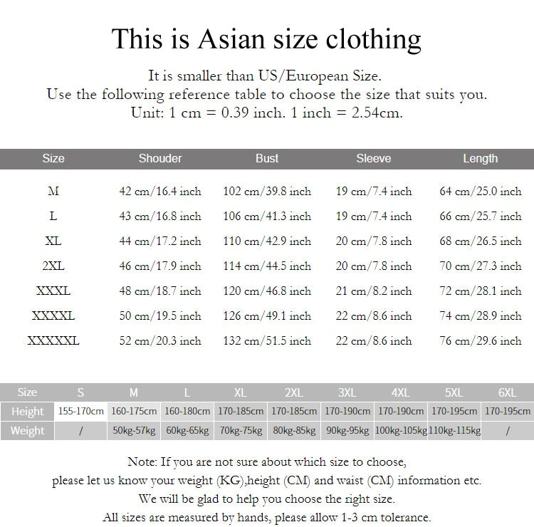 This is Asian size clothing reference table for selecting appropriate clothing sizes for Asian sizes.