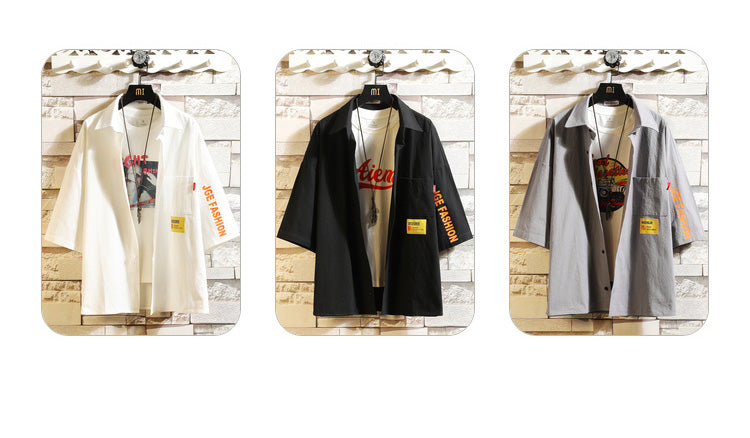 White Oversized Cotton Military Mens Blouses Fashion Summer Casual Shirts Top Men Loose Short Sleeve Japanese Male Blouse