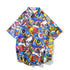 Summer Street Graffiti Blue Shirt Male Fashion Beach Holiday Shirt Hip Hop Casual Mens Short Sleeve Hawaiian Shirts