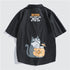 Japanese Style Cat Print White Shirts Mens Casual Short Sleeve Shirt Male Fashion Cotton Shirts Tops Clothing