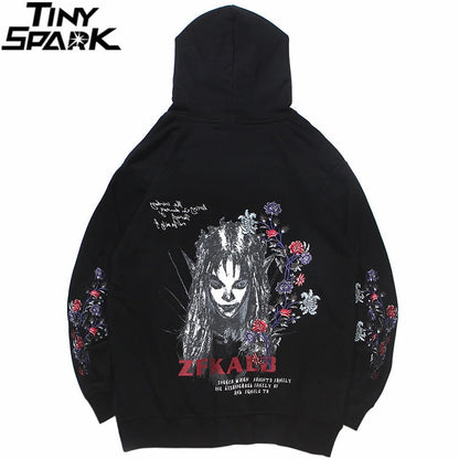 Mens Hip Hop Streetwear Hoodie Embroidery Flower Freaky Printed Sweatshirt Cotton Loose Floral Tops Fashion Hooded Pullover
