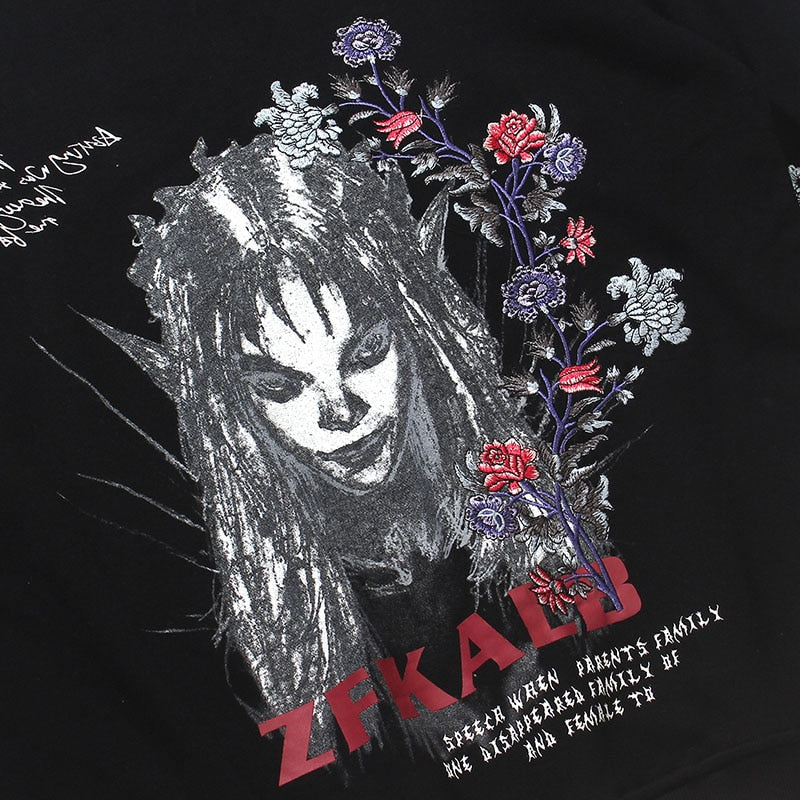 Mens Hip Hop Streetwear Hoodie Embroidery Flower Freaky Printed Sweatshirt Cotton Loose Floral Tops Fashion Hooded Pullover design