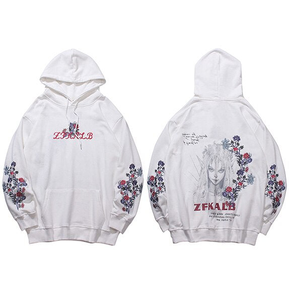 Mens Hip Hop Streetwear Hoodie Embroidery Flower Freaky Printed Sweatshirt Cotton Loose Floral Tops Fashion Hooded Pullover