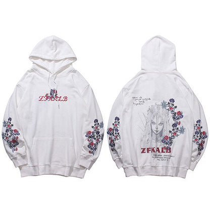 Mens Hip Hop Streetwear Hoodie Embroidery Flower Freaky Printed Sweatshirt Cotton Loose Floral Tops Fashion Hooded Pullover