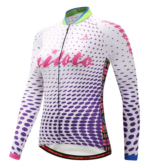 Women Long Sleeve Thermal Fleece Cycling Clothing in vibrant colors with full zipper and long sleeves.