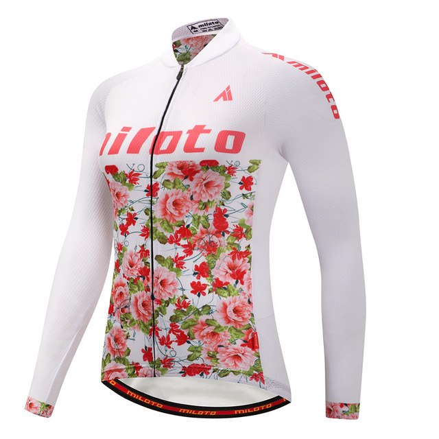 Women Long Sleeve Thermal Fleece Cycling Clothing featuring floral design, perfect for cycling in all seasons.