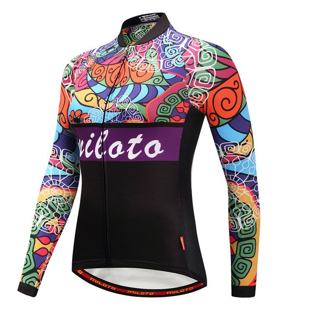 Women Long Sleeve Thermal Fleece Cycling Clothing with colorful design and full zipper for cycling