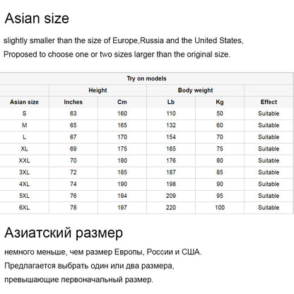 Asian size chart for clothing including height, weight, and recommended sizes for men.