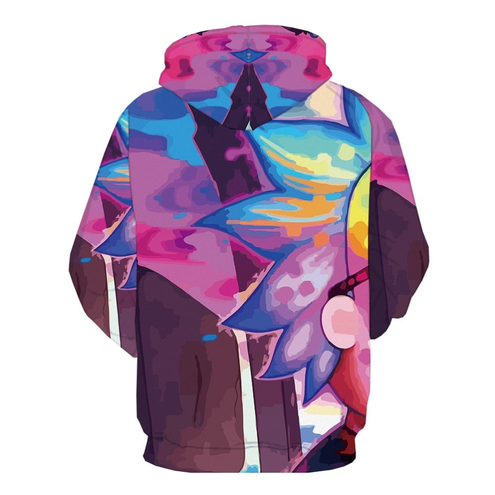 Mens Streetwear 3d Printed Clothing Casual Hoodie featuring a colorful 3D floral design on the back.