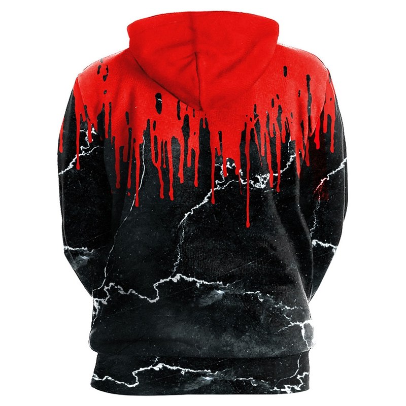 New Fashion Punk Red Flower 3D Sweatshirts Women Men design with red and black color scheme and unique drip pattern.