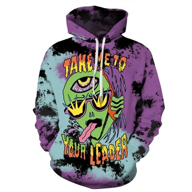 New Fashion Women Men Crying Alien 3D Printed Sweatshirts with colorful alien graphic design