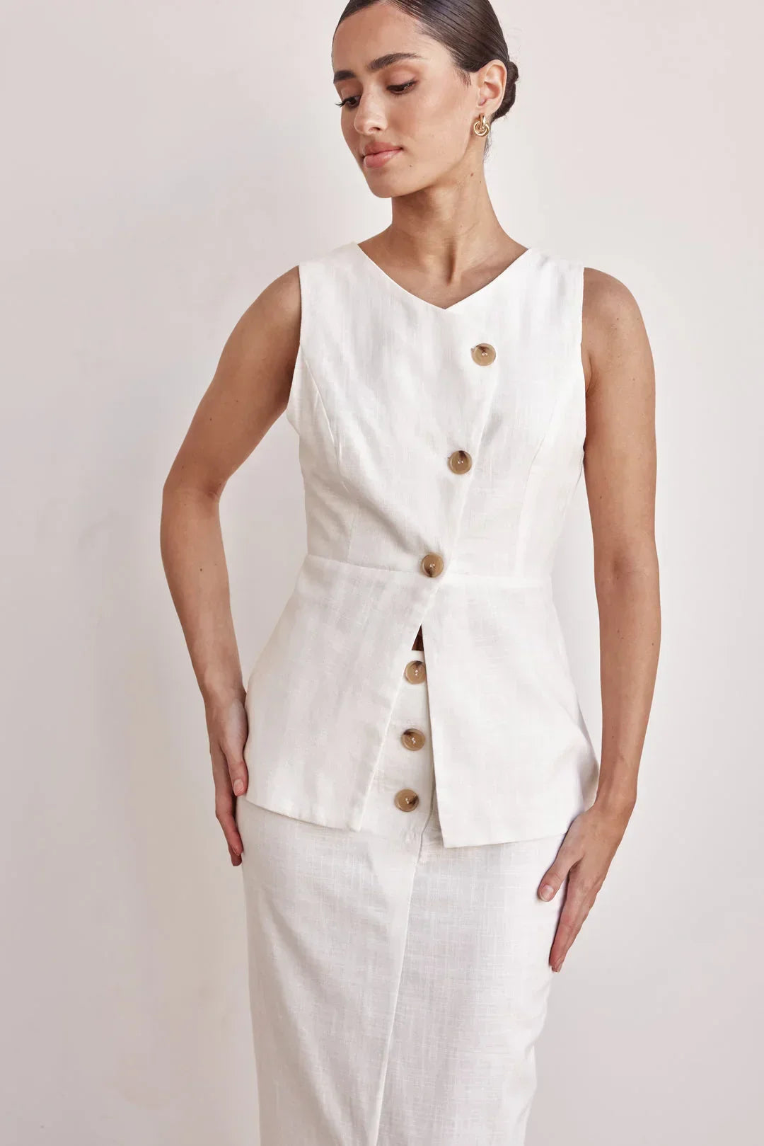 Linen Vest - Off-White Peplum Linen Vest for Women - Modz Designs