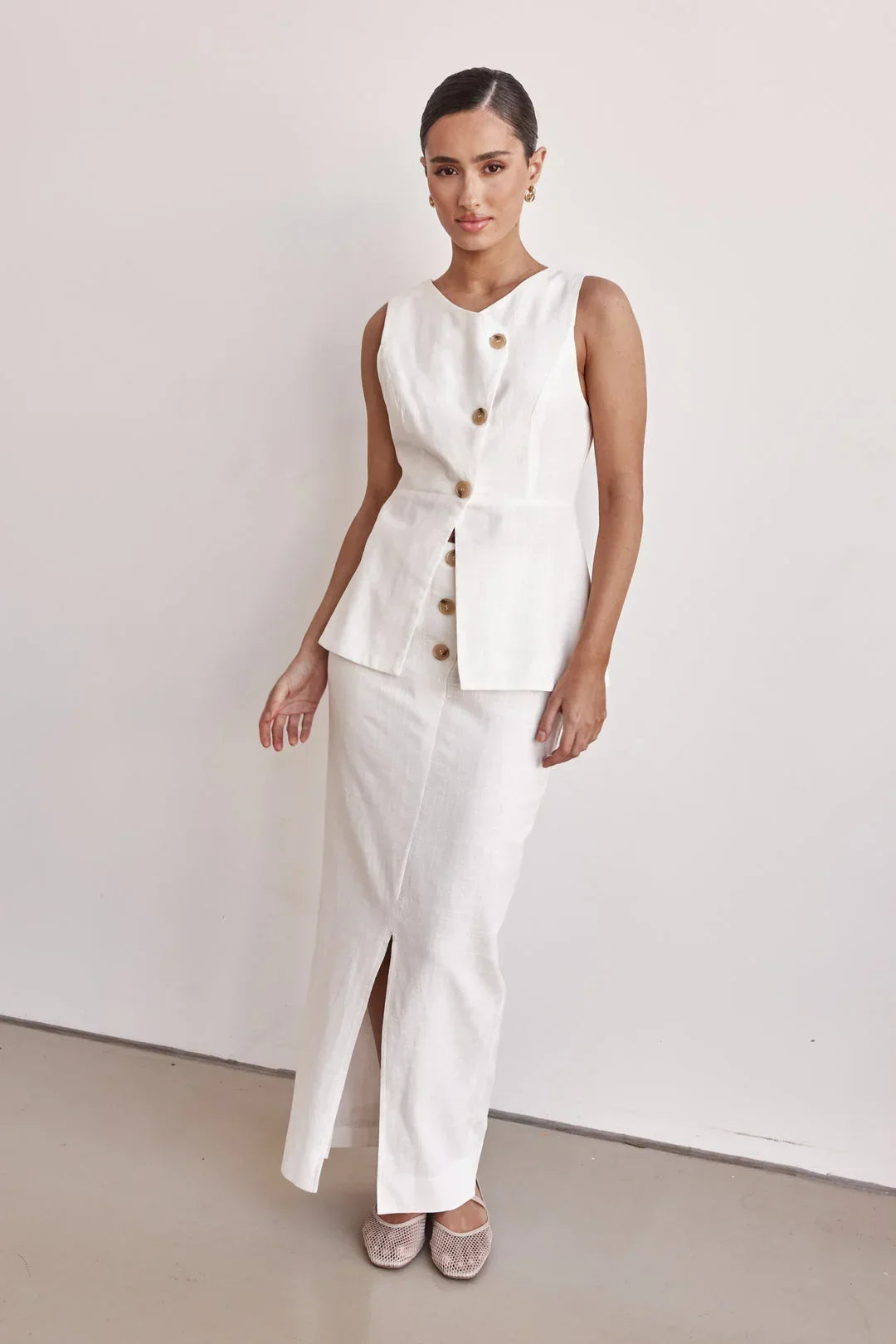 Linen Vest - Off-White Peplum Linen Vest for Women - Modz Designs