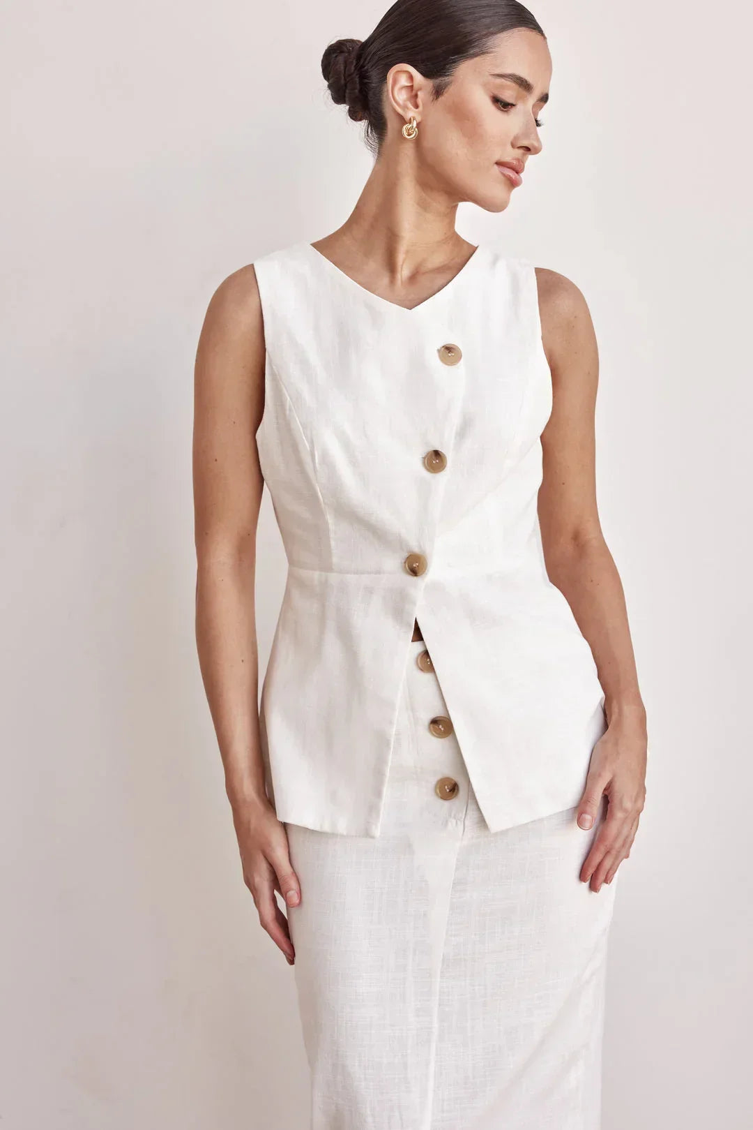 Linen Vest - Off-White Peplum Linen Vest for Women - Modz Designs