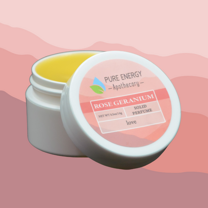 Solid Perfume Display (30 units) showcasing Rose Geranium solid essential oil perfume by Pure Energy Apothecary.