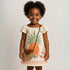 Tropical Isla Girls Linen Dress featuring a child in a pineapple printed dress with a cute bag.