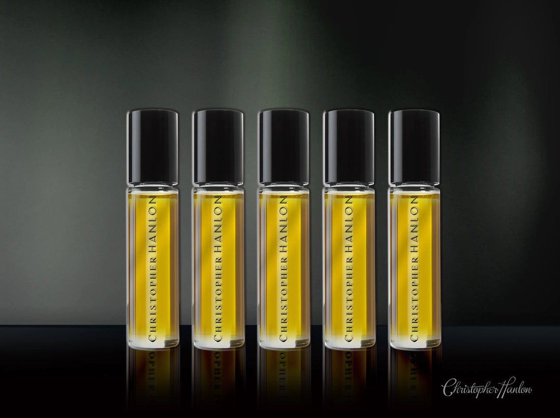 The COMPLETE PERFUME LIBRARY COLLECTION (Pick 5). *FREE offer. Five Christopher Hanlon perfume rollerballs in signature glass vials.